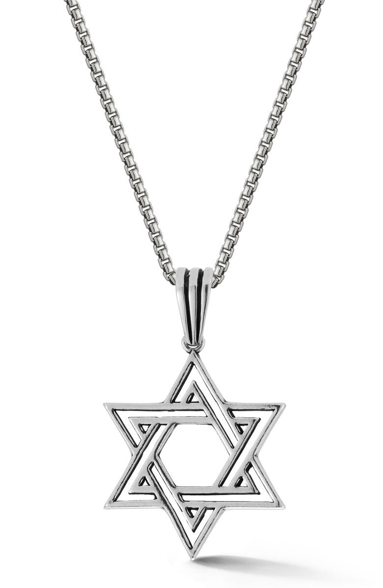 Yield of Men Sterling Silver Star of David Pendant Necklace, Main, color, Silver/ Clear