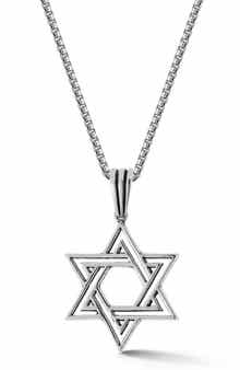 Yield of Men Sterling Silver Star of David Pendant Necklace