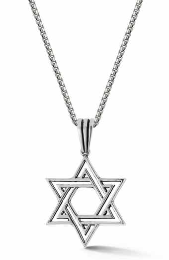 Yield of Men Sterling Silver Star of David Pendant Necklace