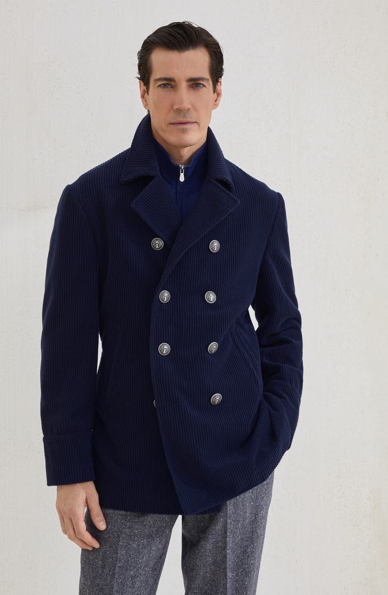 Brunello Cucinelli Corduroy Caban jacket, Alternate, color, Blue