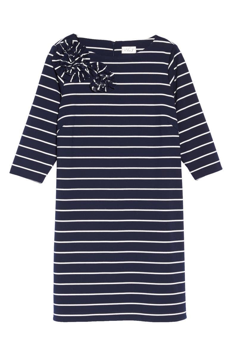 Eliza J Flower Detail Stripe Jersey Shift Dress, Alternate, color,