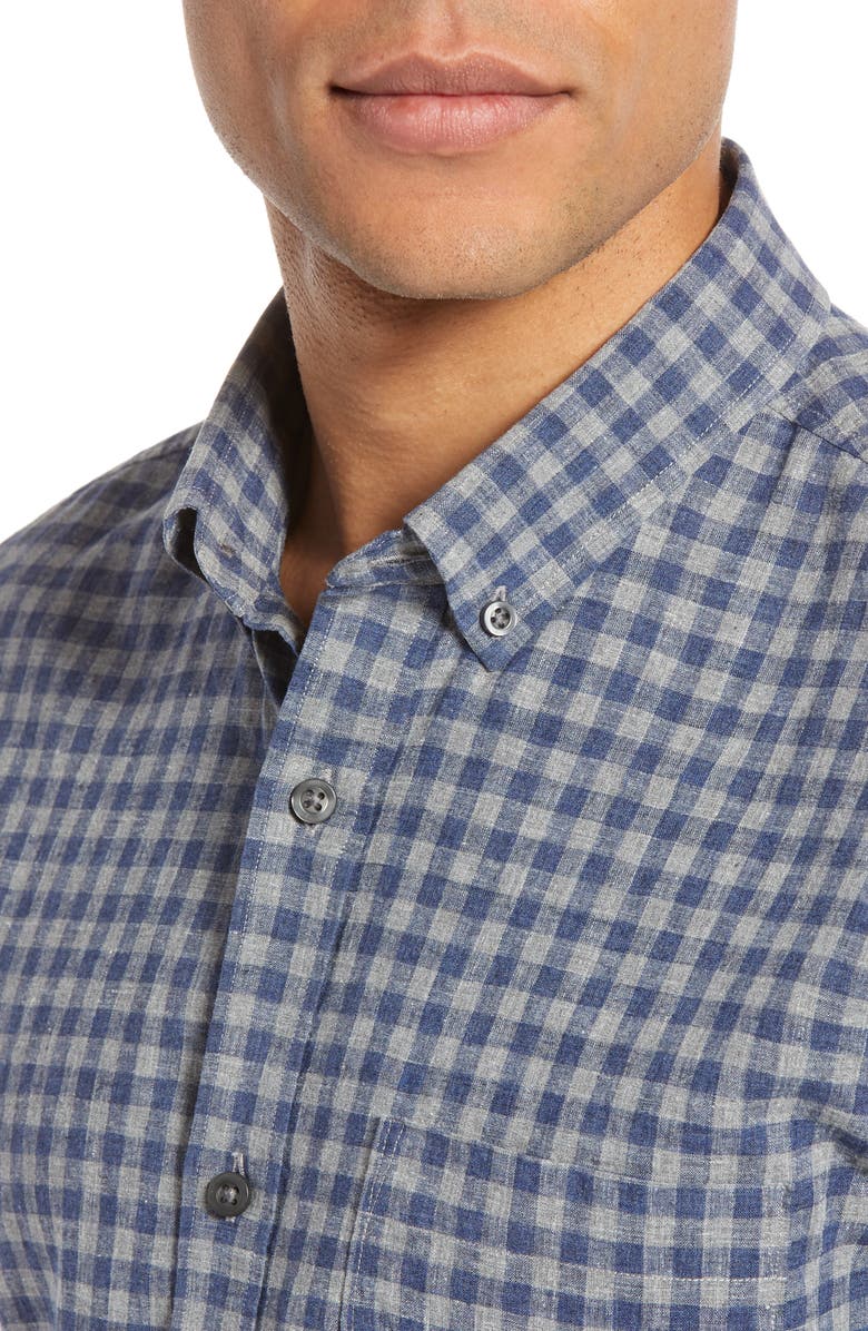 Nordstrom 1901 Heather Gingham Linen Blend Slim Fit Sport Shirt, Alternate, color,