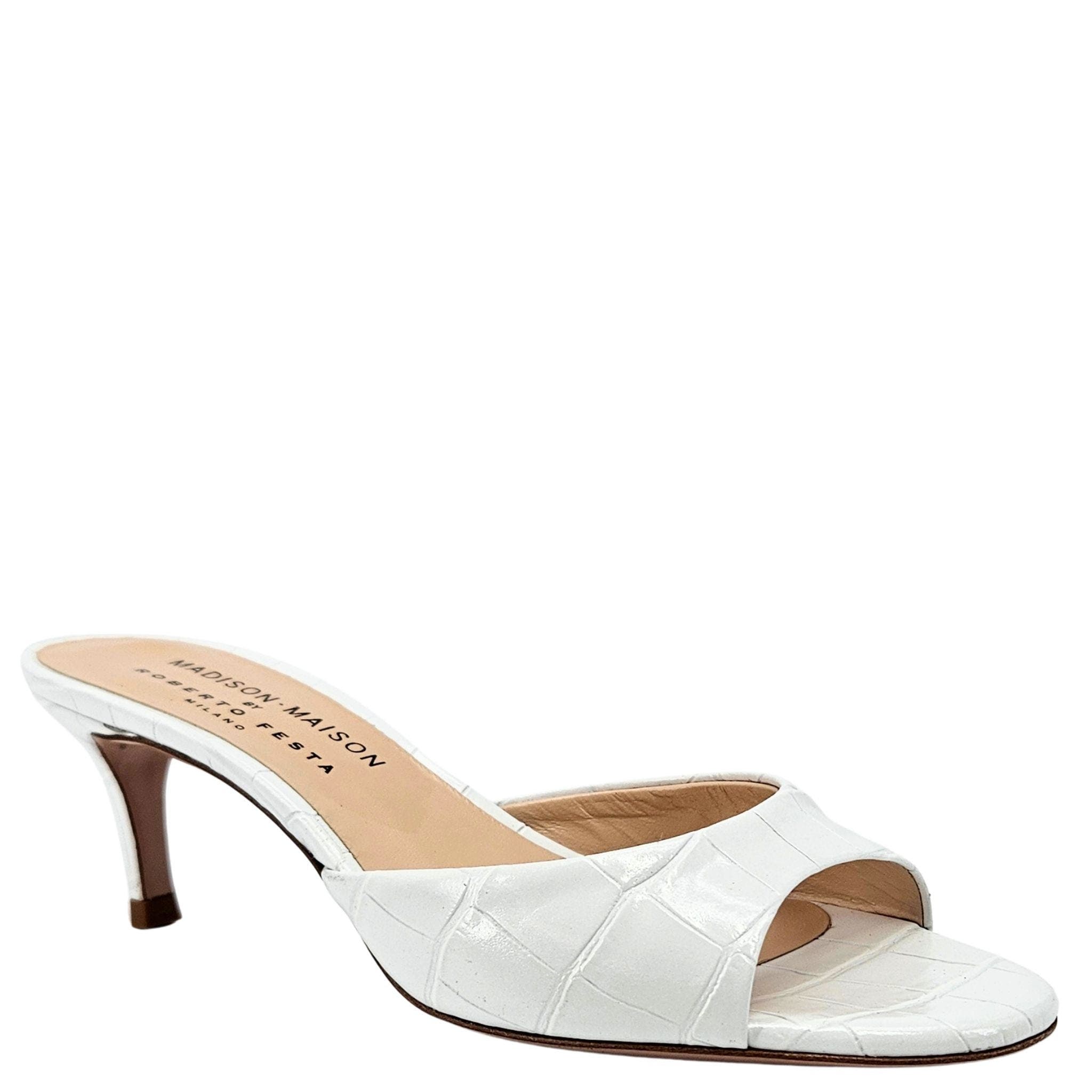 Madison Maison x Roberto Lexis Moc Croc Heel Sandal, Alternate, color, White