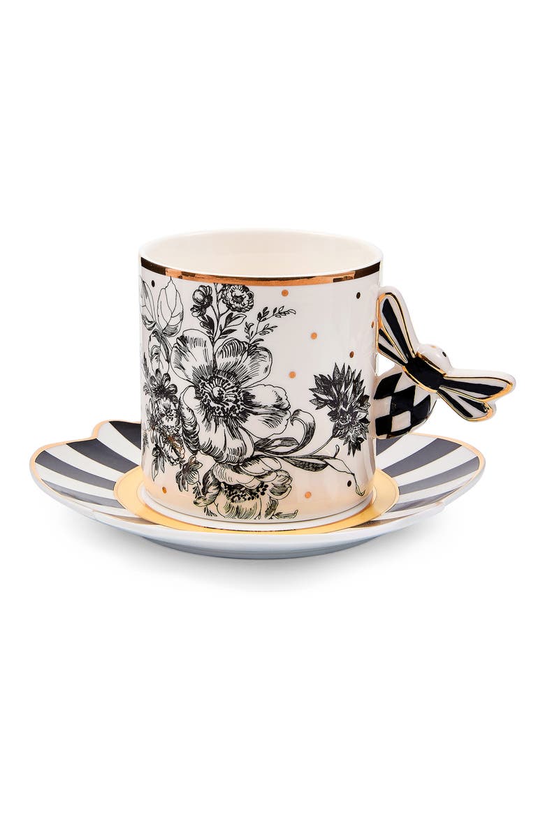 Bee Toile Cup & Saucer, Main, color, WHITE