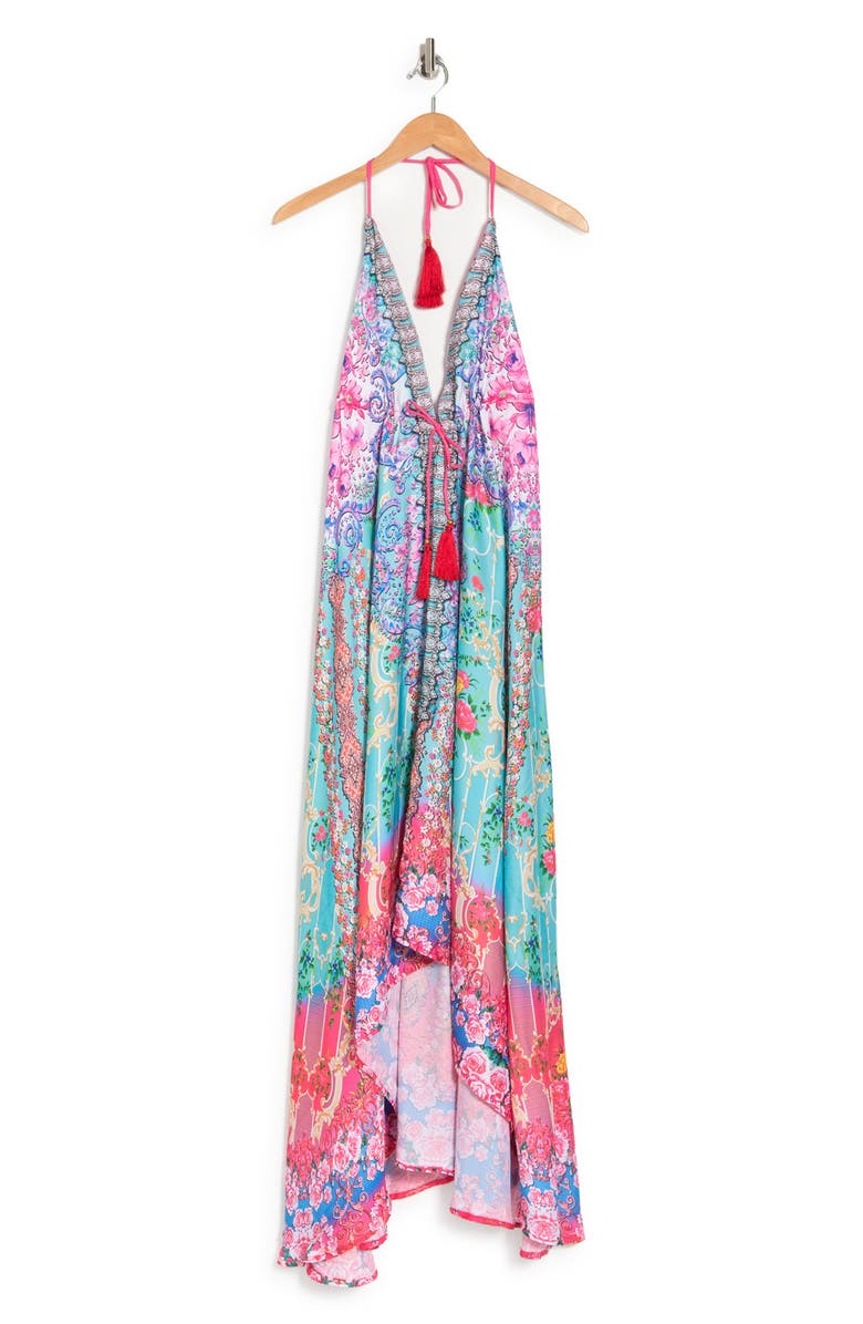 RANEES Bright Printed Pink Blooms Flare Sleeve Cover-Up Duster, Alternate, color, Turquoise