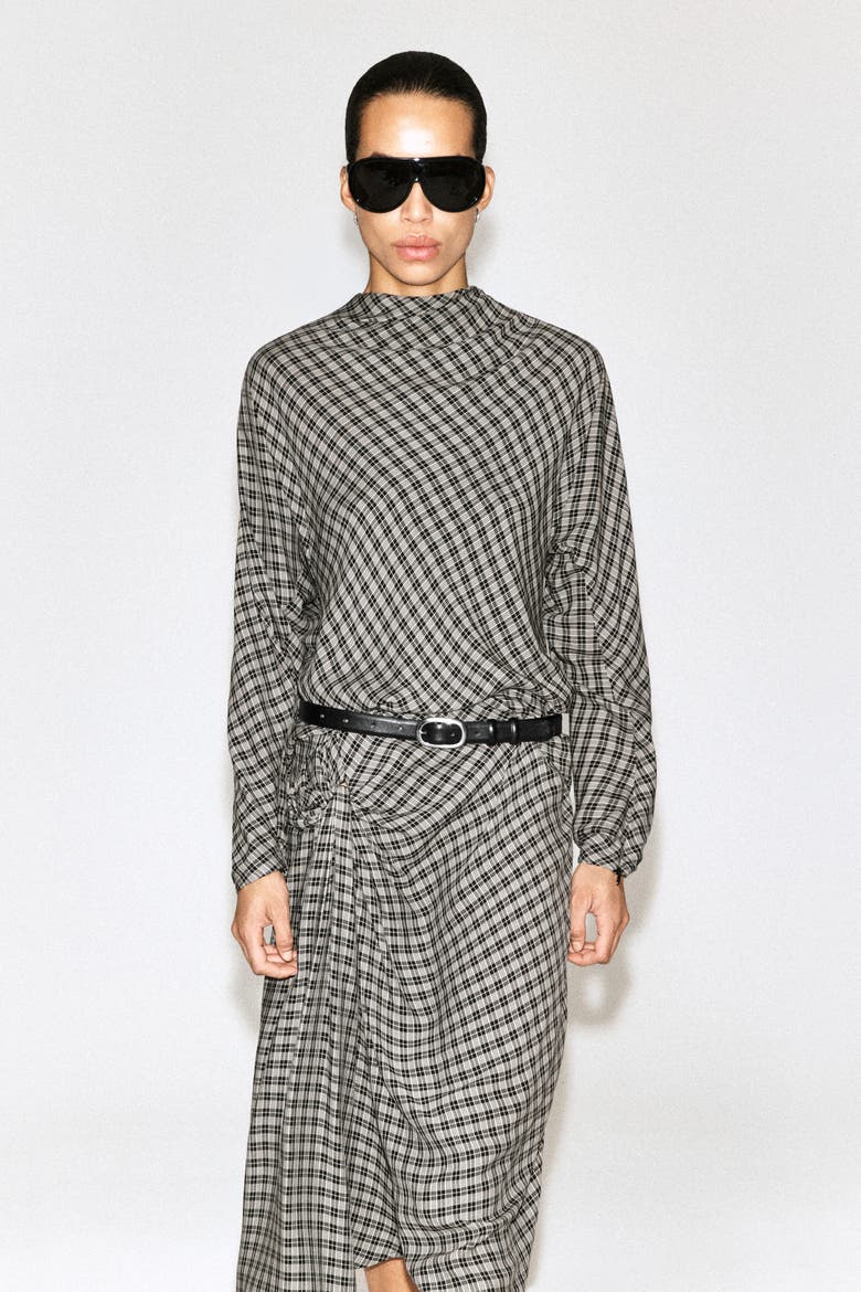 Draped Checked Top, Main, color, GRAY / CHECKED
