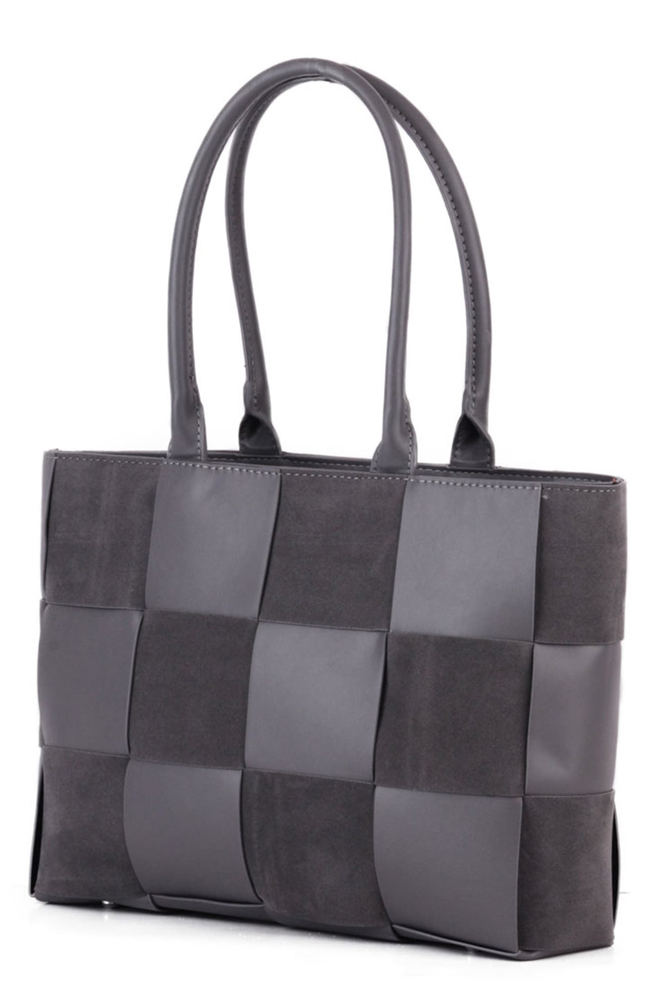 Woven PU Tote Bag, Alternate, color, GREY
