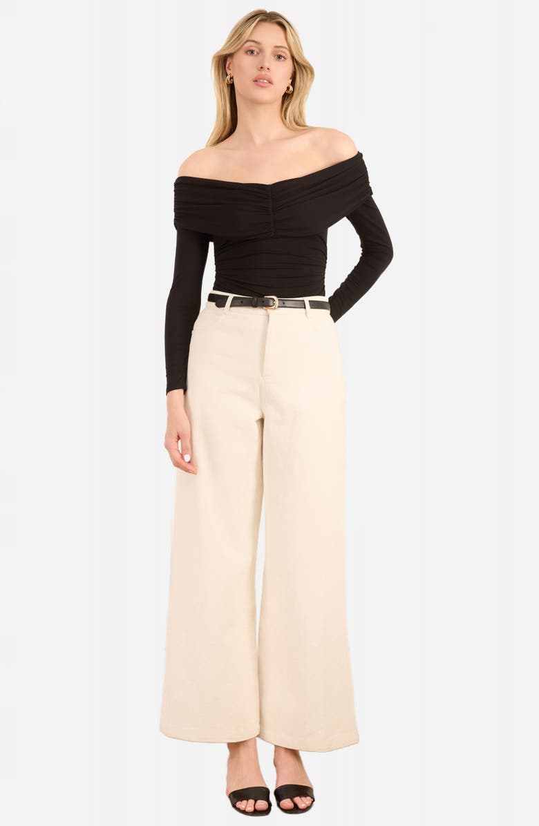 CAMI NYC Julien Off the Shoulder Long Sleeve Bodysuit, Alternate, color, Black