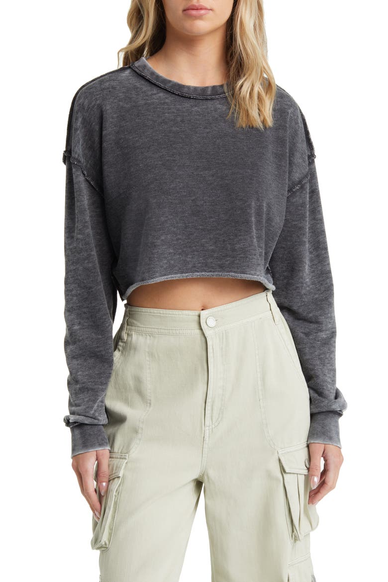 Acid Wash Crop Sweatshirt, Main, color, CHARCOAL