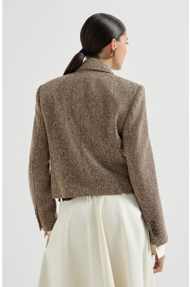 Sparkling virgin wool chevron cropped blazer, Alternate, color, Light Brown