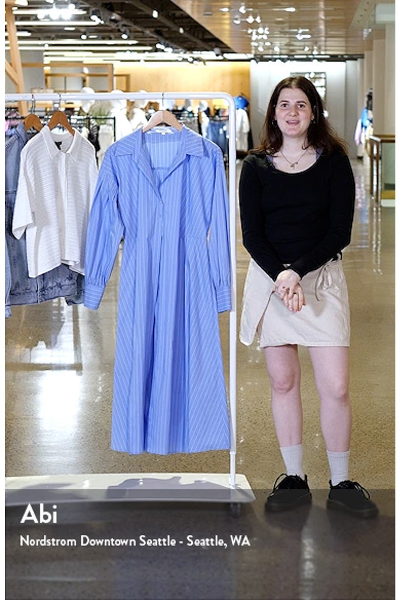 Stripe Long Sleeve Cotton Blend Midi Shirtdress video