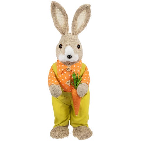 Standing Boy Rabbit With Carrot Easter Figure - 16" - Orange And Green