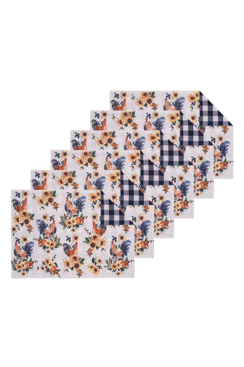 Rooster Farmhouse 100% Cotton Set of 6 Placemats 14" x 20", Main, color, Blue