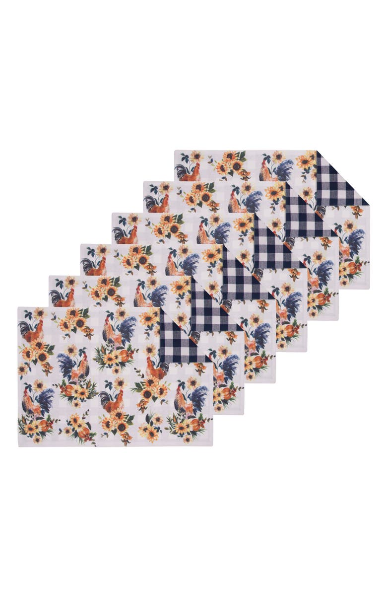 C&F Home Rooster Farmhouse 100% Cotton Set of 6 Placemats 14" x 20", Main, color, Blue