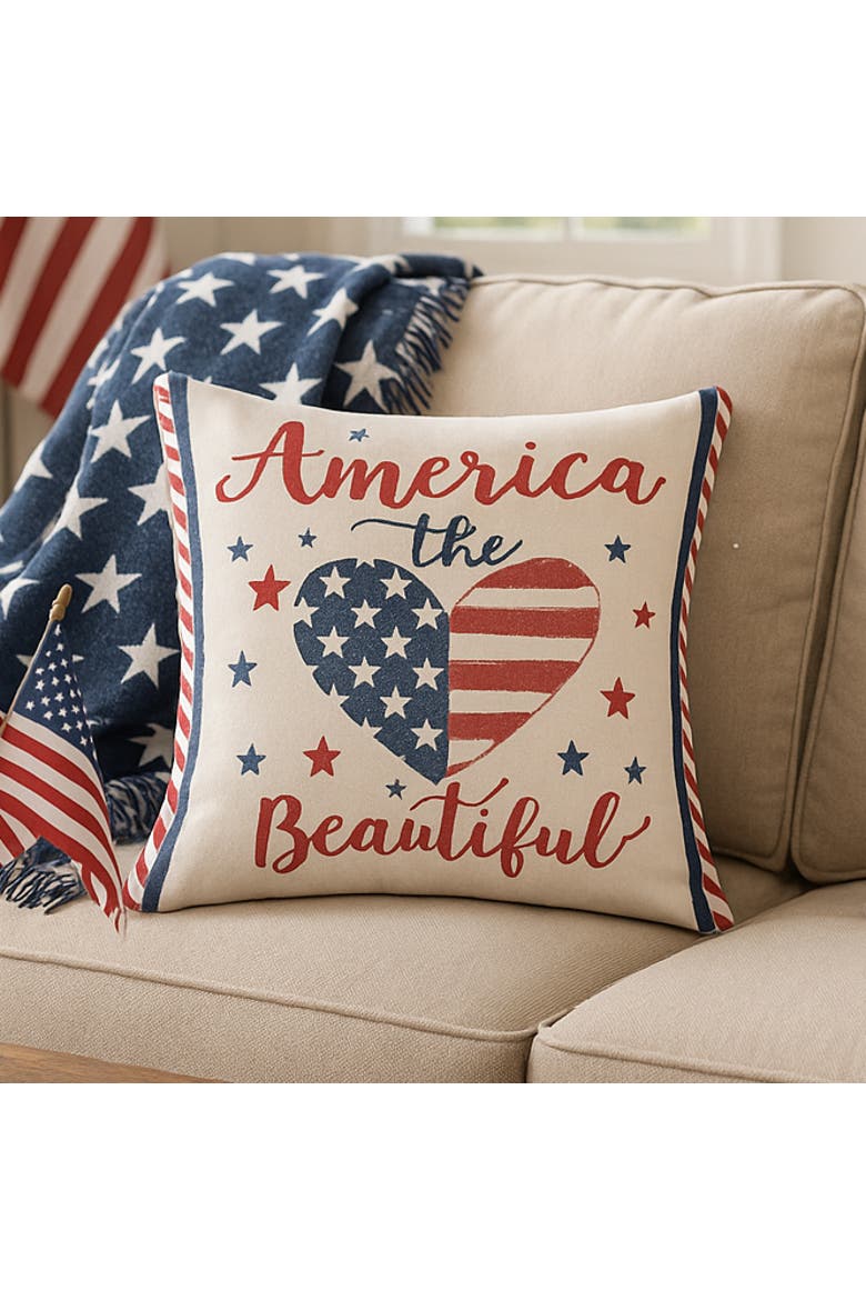 Patriotic "America the Beautiful" Embroidered Accent Throw Pillow, 18" x 18", Alternate, color, White