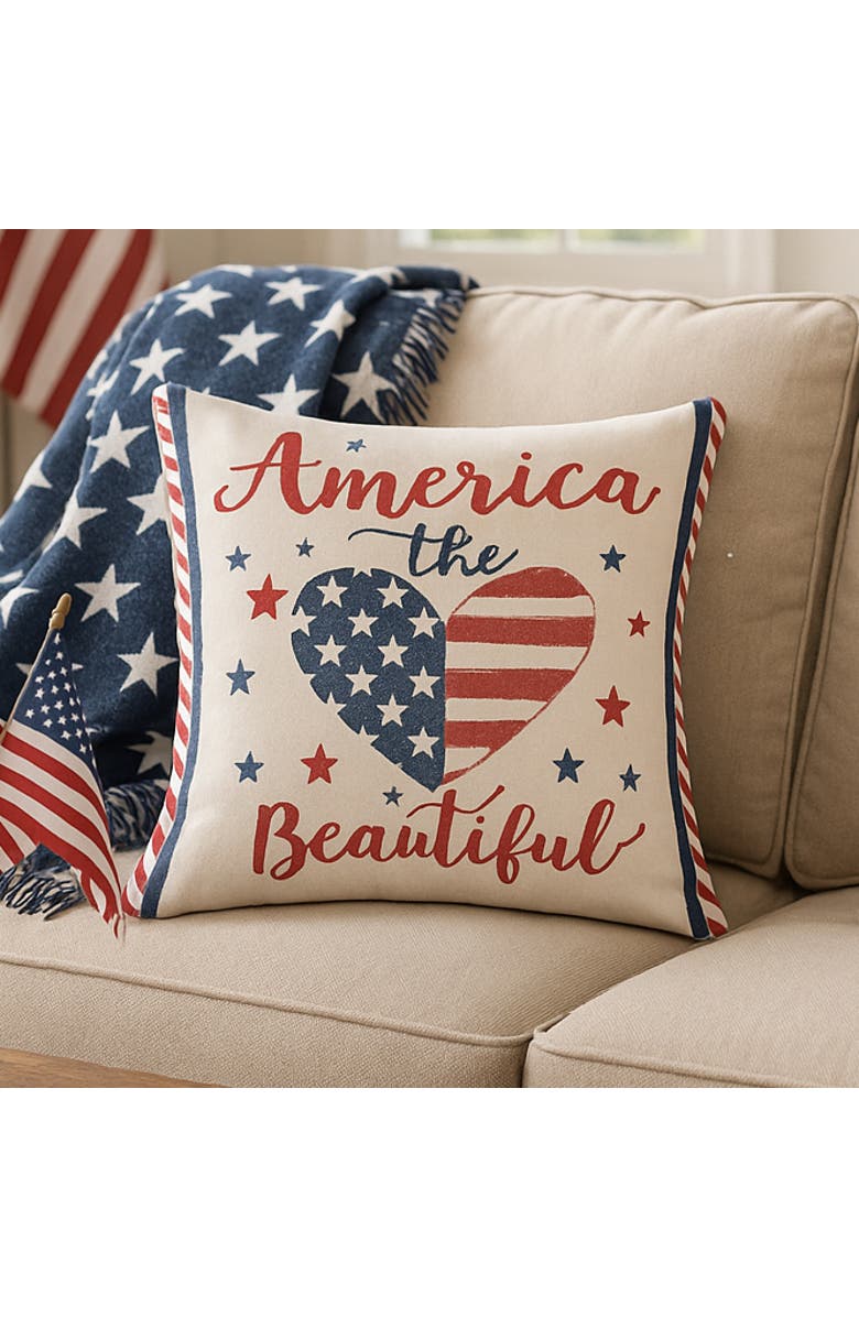 C&F Home Patriotic "America the Beautiful" Embroidered Accent Throw Pillow, 18" x 18", Alternate, color, White