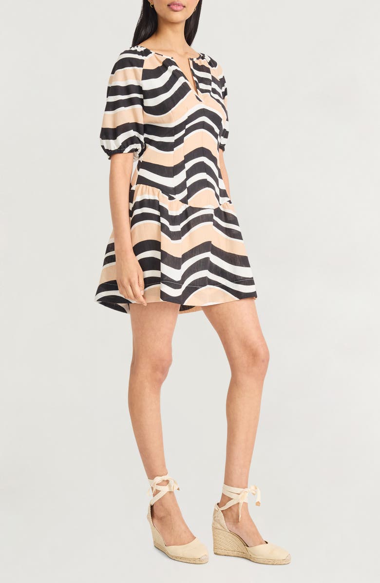 The Good Journey Puff Sleeve Drop Waist Babydoll Minidress, Alternate, color, Black/ Tan