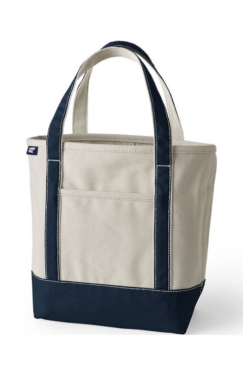 Lands’ End Canvas Open Top Tote Bag  Regular & Long Handle Carry All - Stylish  for Work  Travel  Beach  Errands  Great Gift