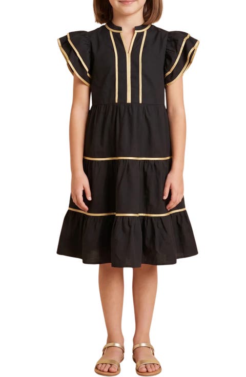Kids' Piped Ruffle Poplin Dress