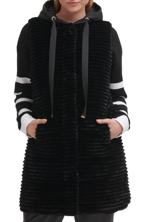 Ribbed Faux Fur Hooded Vest