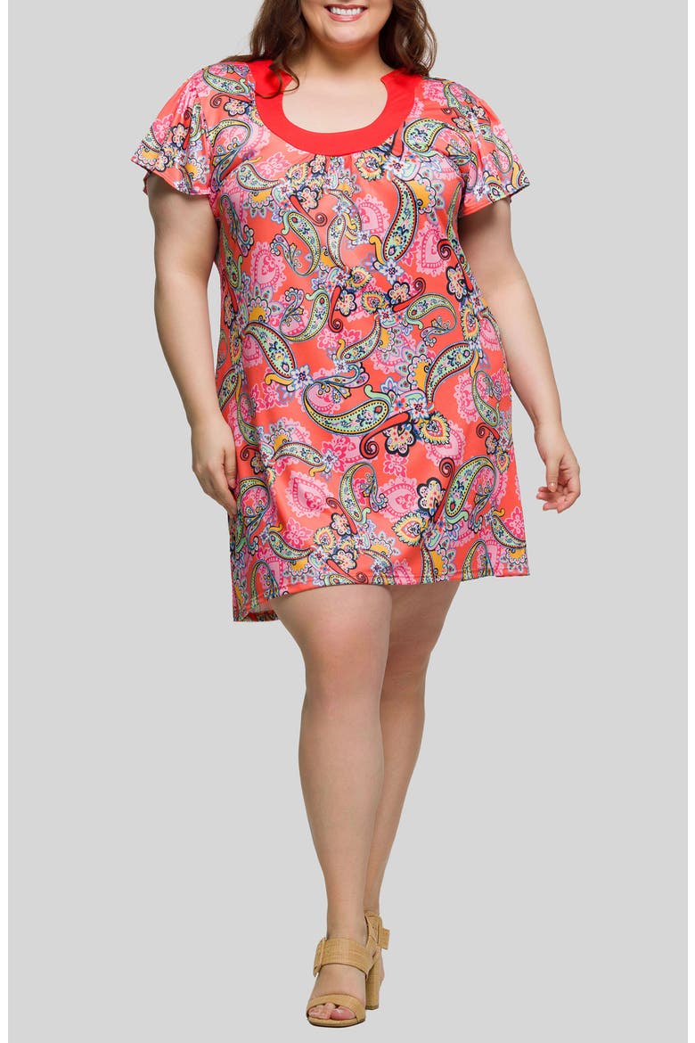 Paisley Flutter Sleeve Minidress, Main, color, PINK MULTI