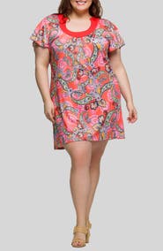 24seven Comfort Apparel Paisley Flutter Sleeve Minidress