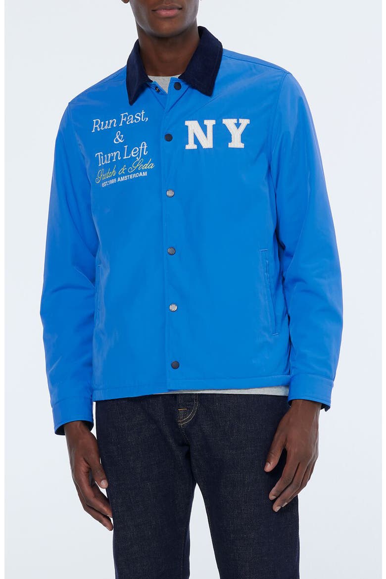 Embroidered Satin Club Jacket, Main, color, LEAGUE BLUE
