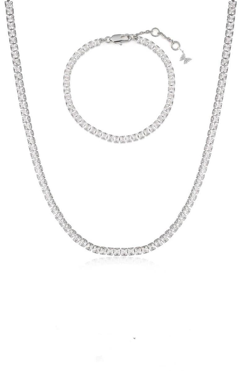 BY ADINA EDEN Princess Cut Cubic Zirconia Tennis Necklace & Bracelet Set, Main, color, 