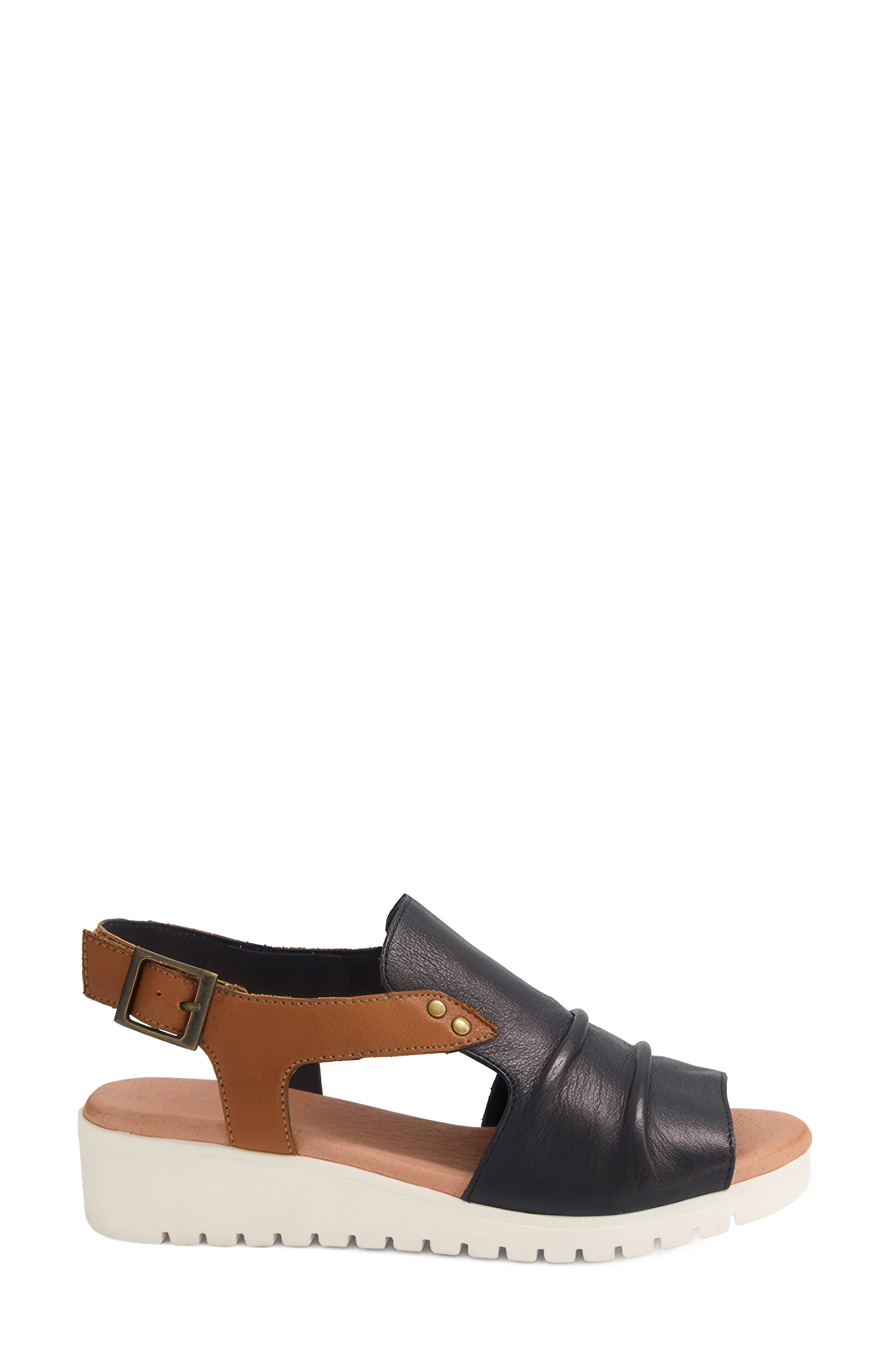 Madis Low Wedge Sandal, Alternate, color, Navy/ Dark Tan Leather