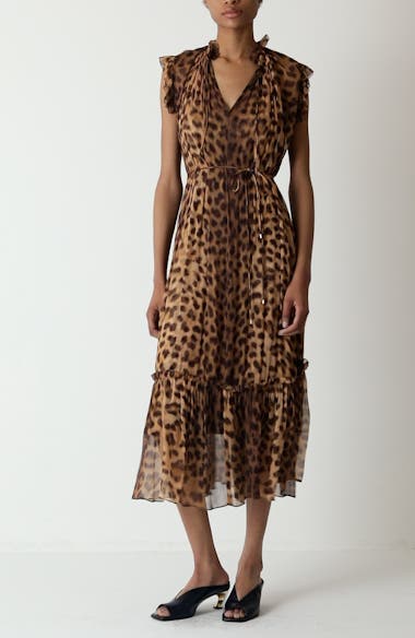 Zimmermann Flutter Leopard Print Chiffon Midi Dress | Nordstrom