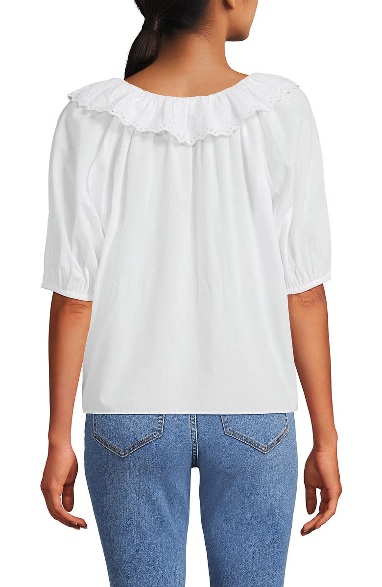 Lands' End Voile Puff Elbow Sleeve Embroidered Blouse, Alternate, color, White