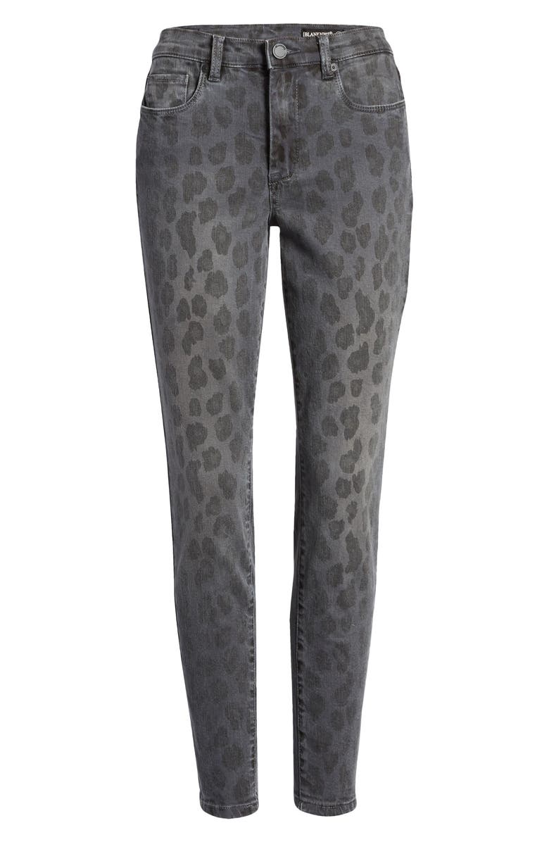 BLANKNYC The Bond Leopard Print Ankle Skinny Jeans, Alternate, color, 