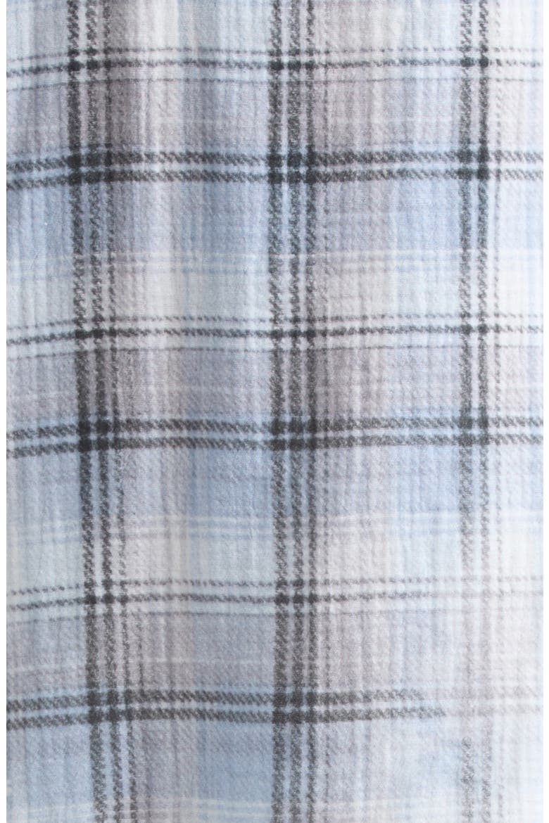 Shredded Seam Drop Neck Plaid Flannel Button-Up Shirt, Alternate, color, BLUE BLEACHED PLAID