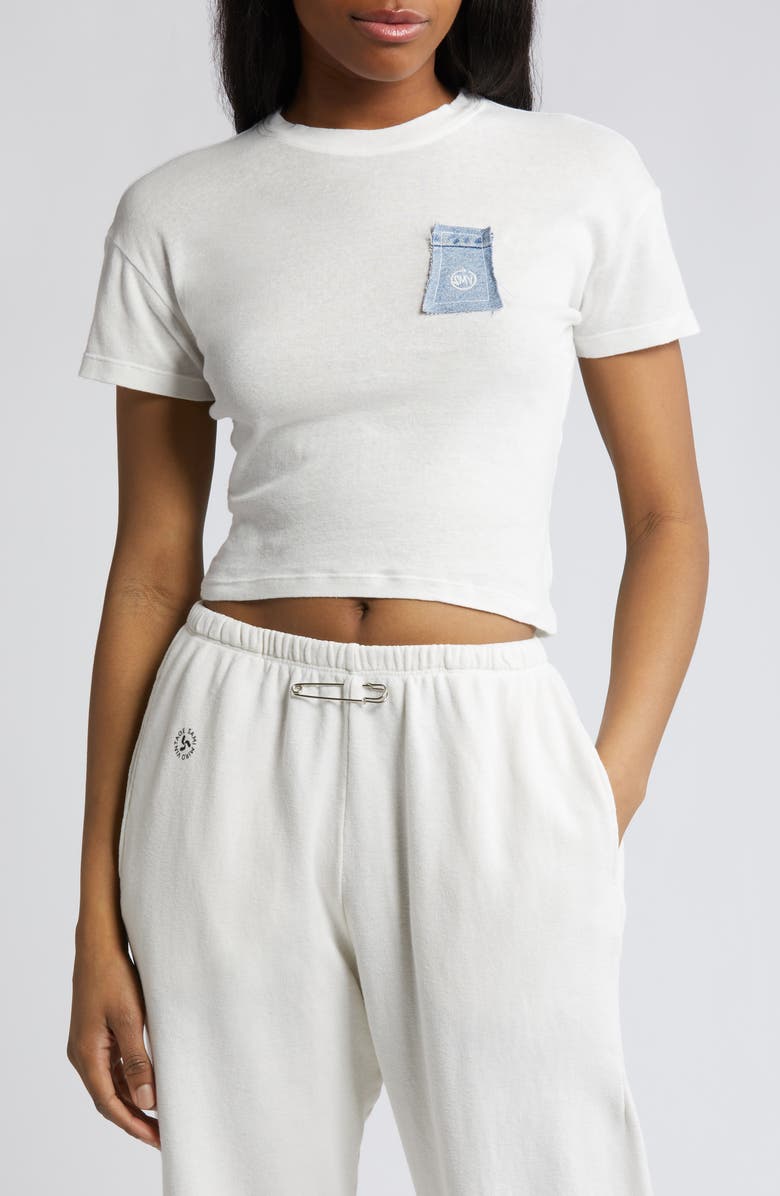 SAMI MIRO VINTAGE Denim Logo Patch Organic Cotton & Hemp Crop T-Shirt, Main, color, 