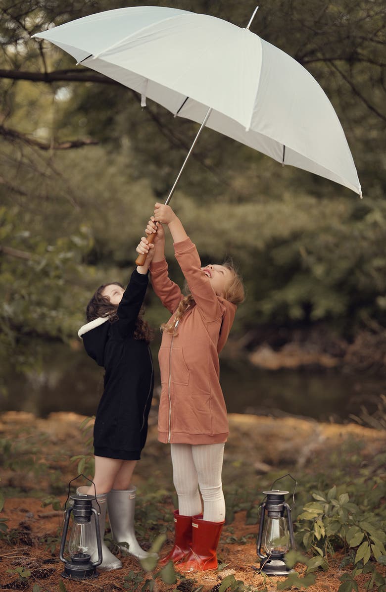 Manière Kids' Faux Fur Lined Zip-Up Hoodie Dress, Alternate, color, Black