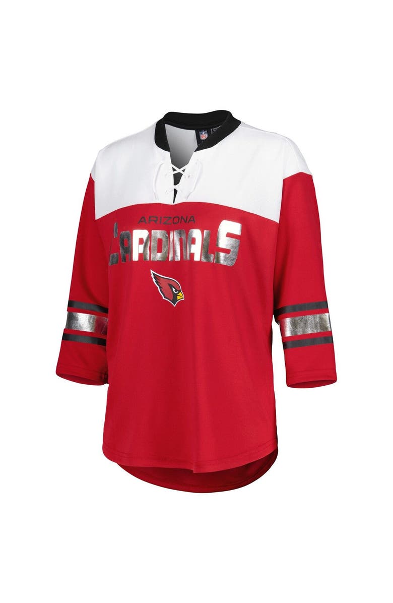 G-III 4HER BY CARL BANKS Women's G-III 4Her by Carl Banks Cardinal/White Arizona Cardinals Double Team 3/4-Sleeve Lace-Up T-Shirt, Alternate, color, Cardinal