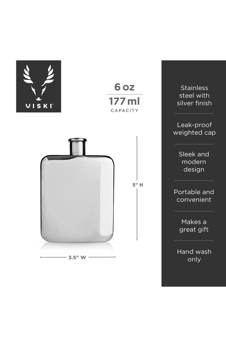 Viski 6 oz Flask, Alternate, color, Silver