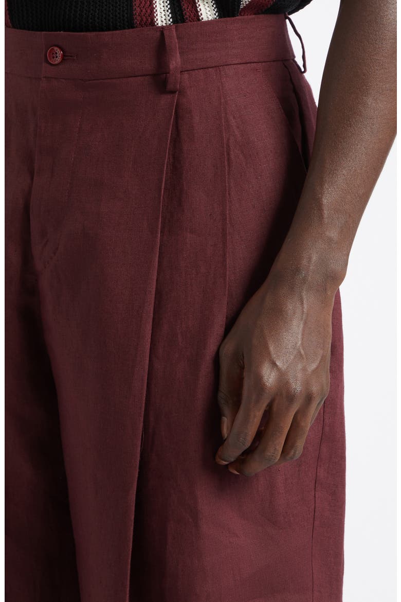 Pleated Linen Trousers, Alternate, color, M5039 MARRONE-VIOLA SCURO