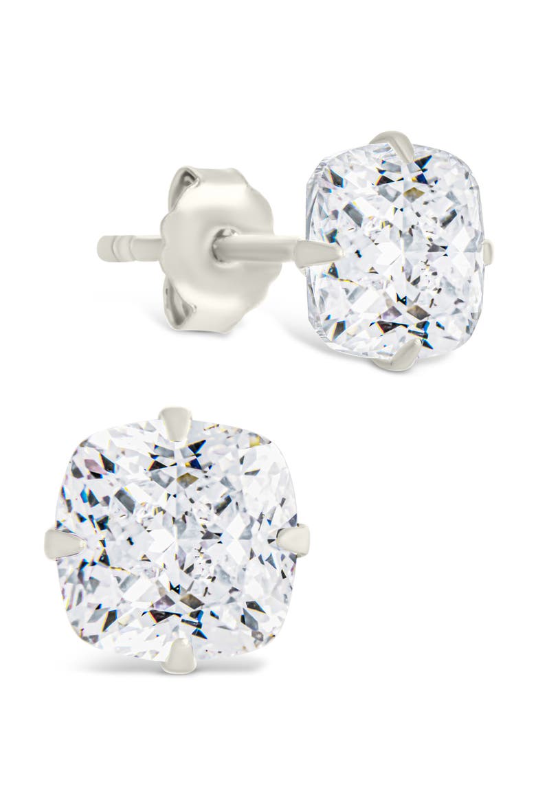 Cushion-Cut Cubic Zirconia Stud Earrings, Main, color, SILVER