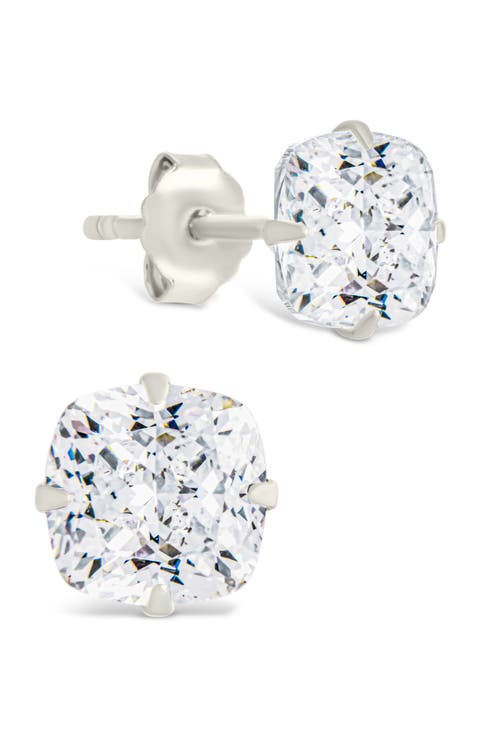 Cushion-Cut Cubic Zirconia Stud Earrings