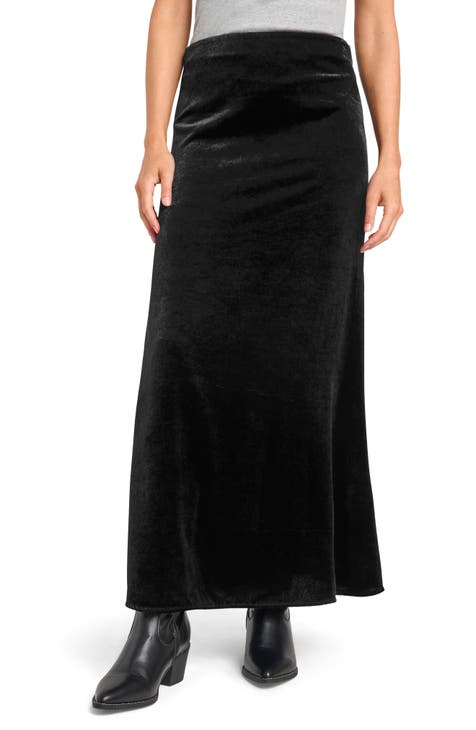 Maxi long black velvet skirt best sale