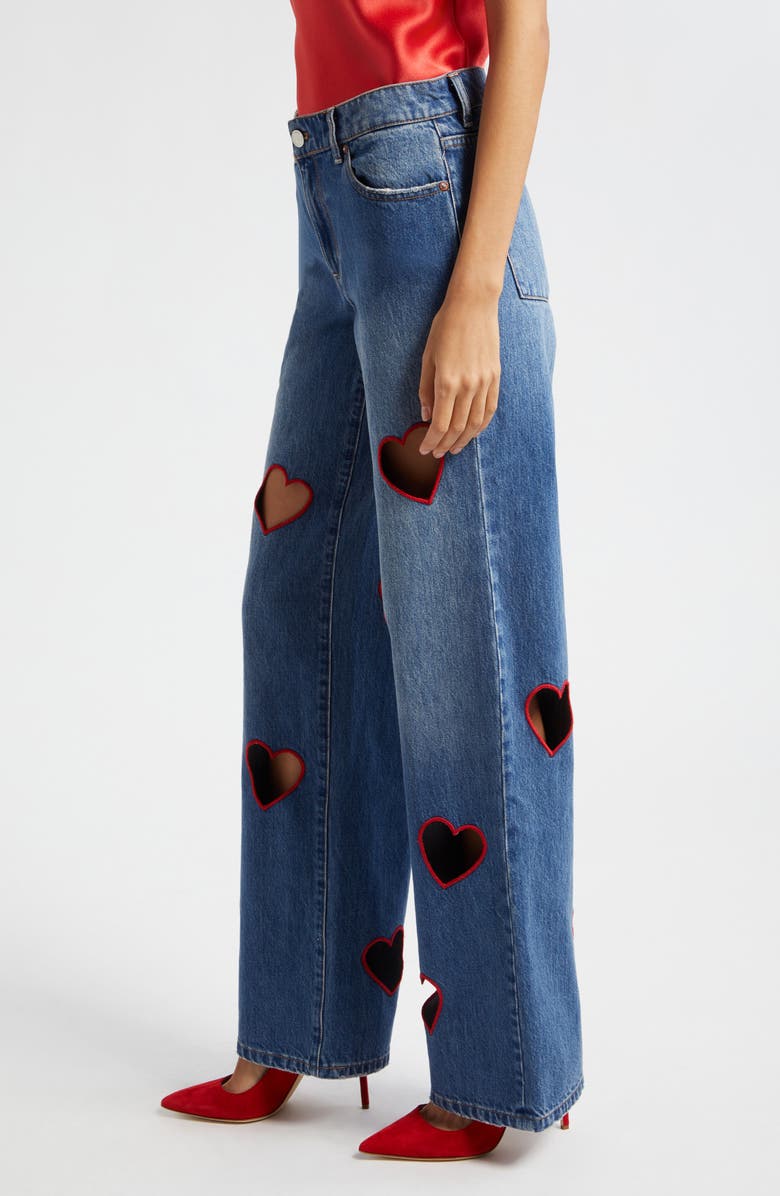 Alice + Olivia Karrie Embroidered Heart Cutout Nonstretch Jeans, Alternate, color, 