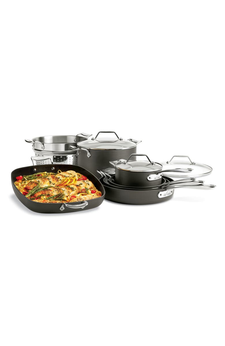 All-Clad Essentials 10-Piece Nonstick Cookware Set, Alternate, color, Black