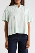 FRAME Short Sleeve Pleated Button-Up Top