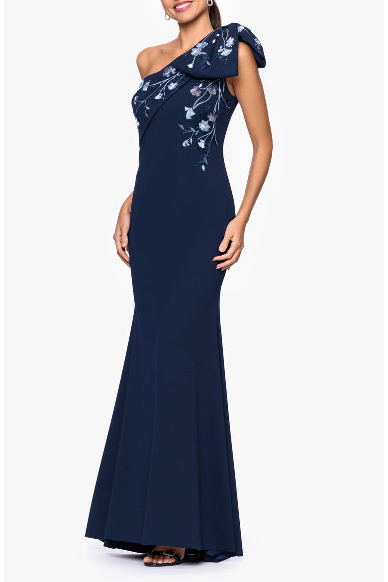 One-Shoulder Crepe Gown, Alternate, color, NAVY