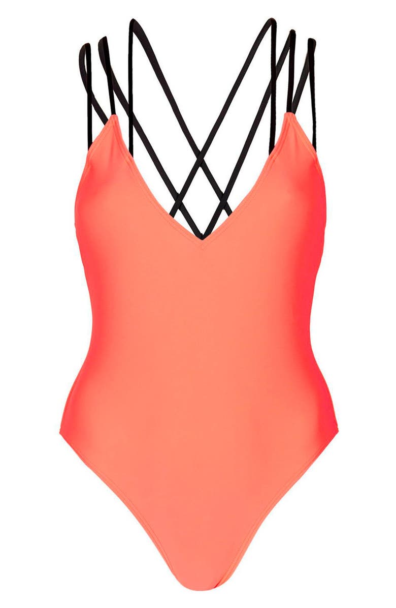 Topshop Strappy Cross Back One-Piece Swimsuit, Alternate, color, 