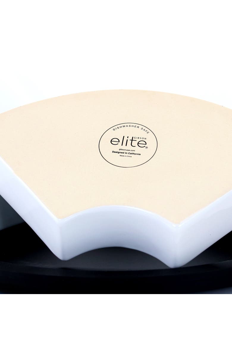 Gibson Elite Gracious Dining 6 Piece Stoneware Sectional Serving Set with Revolving Wood Tray, Alternate, color, White