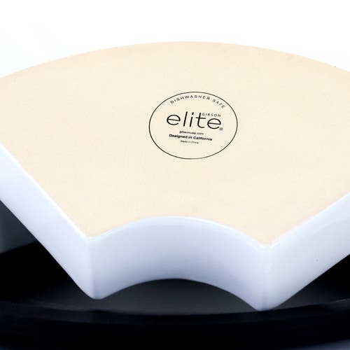 Gibson Elite Gracious Dining 6 Piece Stoneware Sectional Serving Set With Revolving Wood Tray In White