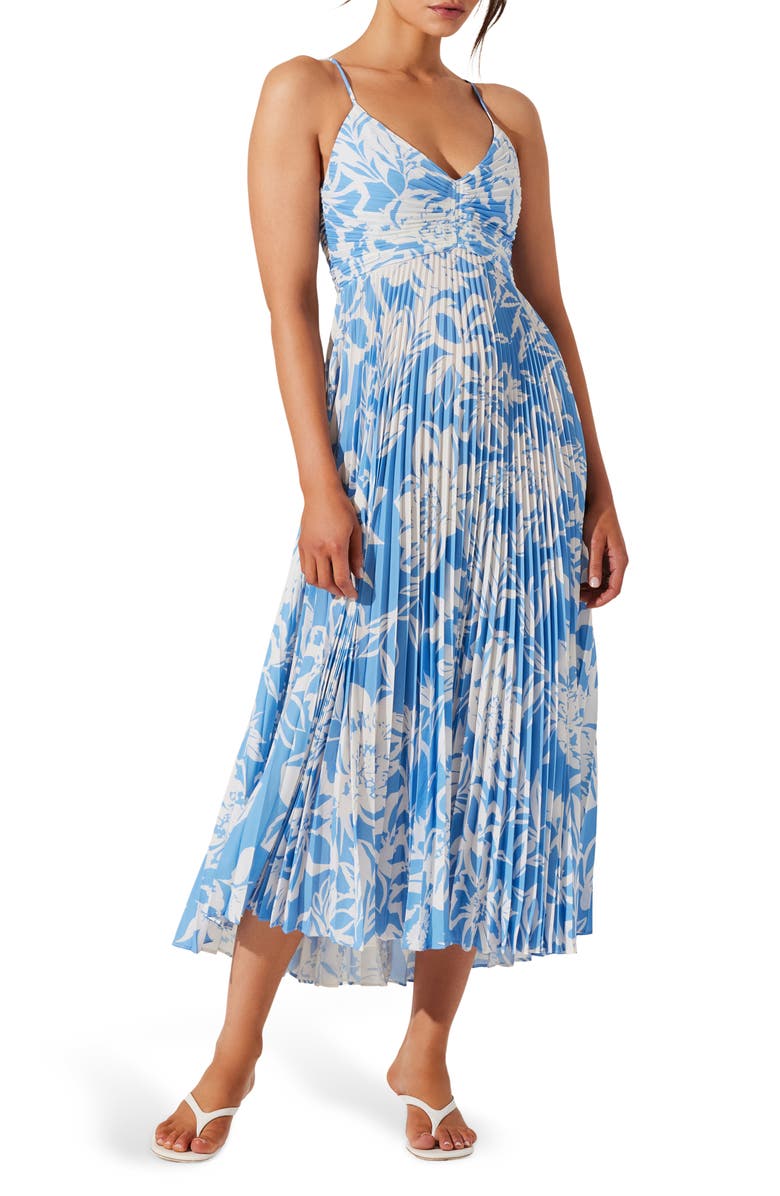 ASTR the Label Blythe Pleated Maxi Dress, Main, color, Blue Floral