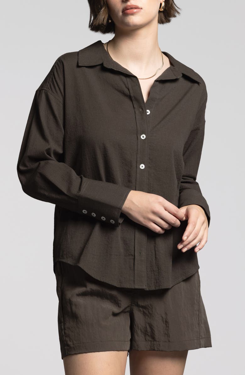 WEEKEND LOS ANGELES Maxime Stripe Button-Up Shirt, Main, color, Black Brown